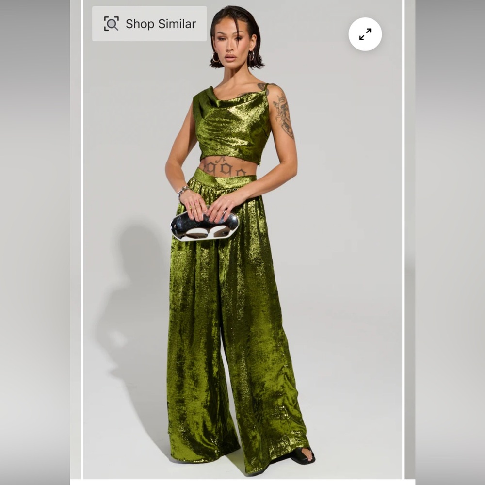 AKIRA Olive Green Wide-Leg Pants set